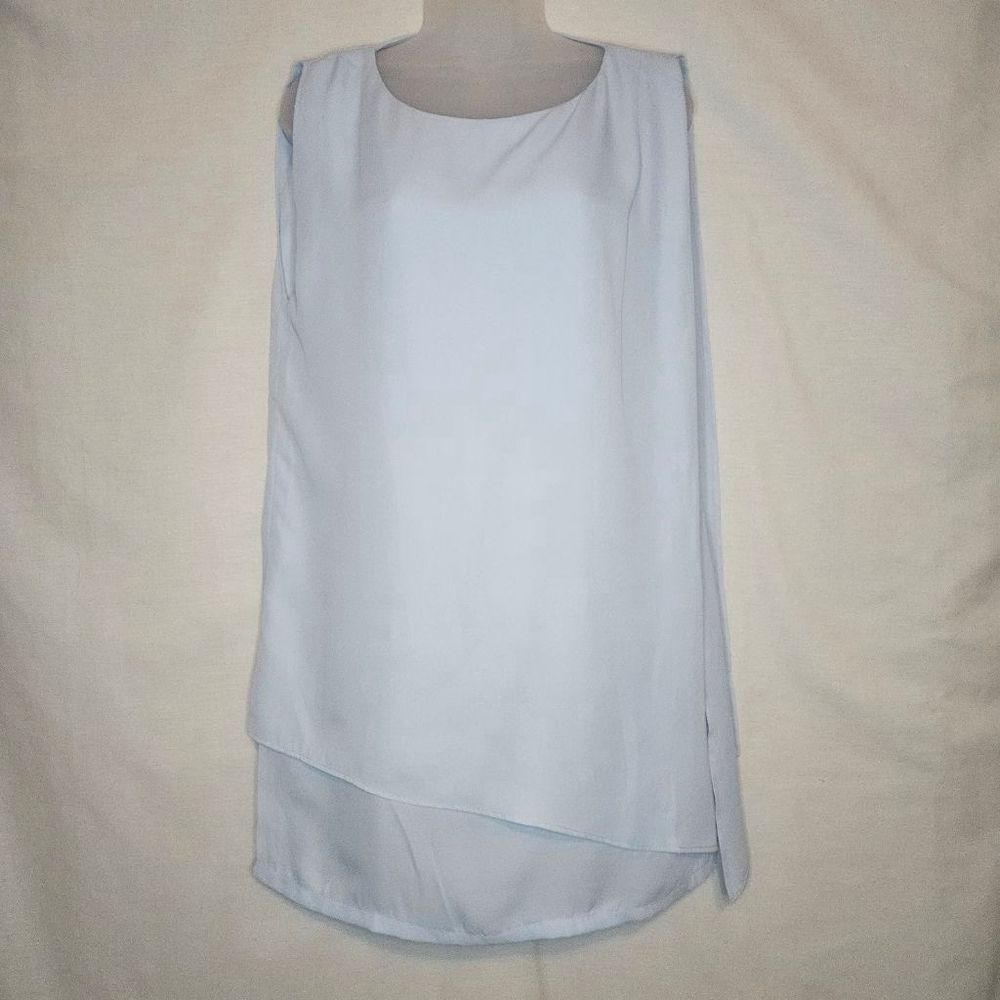 Three Eighty Two Flowy Chiffon Baby Blue Sleeveless Tunic M PTP 22" Retail $99